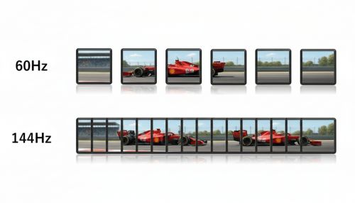 60Hzと144Hzのリフレッシュレートの違いを比較したイラスト