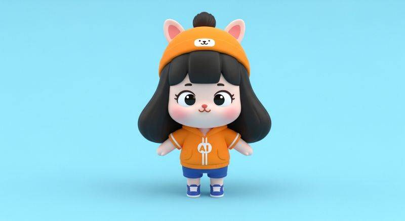 ゲーミングPCでの3Dモデリングやイラスト制作の用途を示す、かわいい3Dキャラクターのイラスト