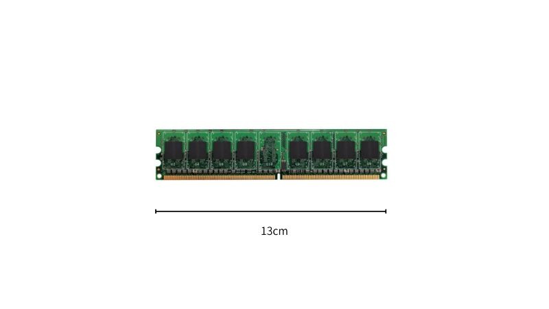 デスクトップPC用メモリ（DIMM）の画像とサイズ（13cm）