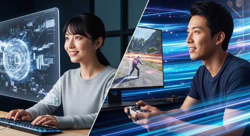 高負荷な3Dレンダリングと最新ゲームを快適に処理するハイスペックパソコンのイメージ