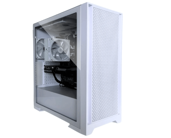 MDT57T285K（ホワイト）のメッシュデザインのゲーミングPCの外観