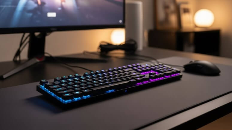 デスク上に綺麗に配置されたゲーミングキーボードとマウス