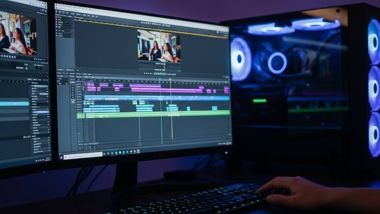 多数のレイヤーが重なる高負荷な動画編集タイムラインと、それを安定処理する高性能PC