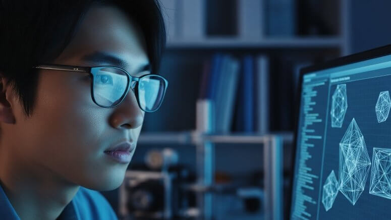 3Dモデリングやプログラミング課題に取り組む理系の日本人大学生