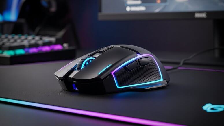 デスクの上に置かれたワイヤレスゲーミングマウス